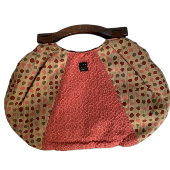 Lisa Lill Studio NWOT Wooden Handle Reversible Silk Handbag - Picture 2 of 6